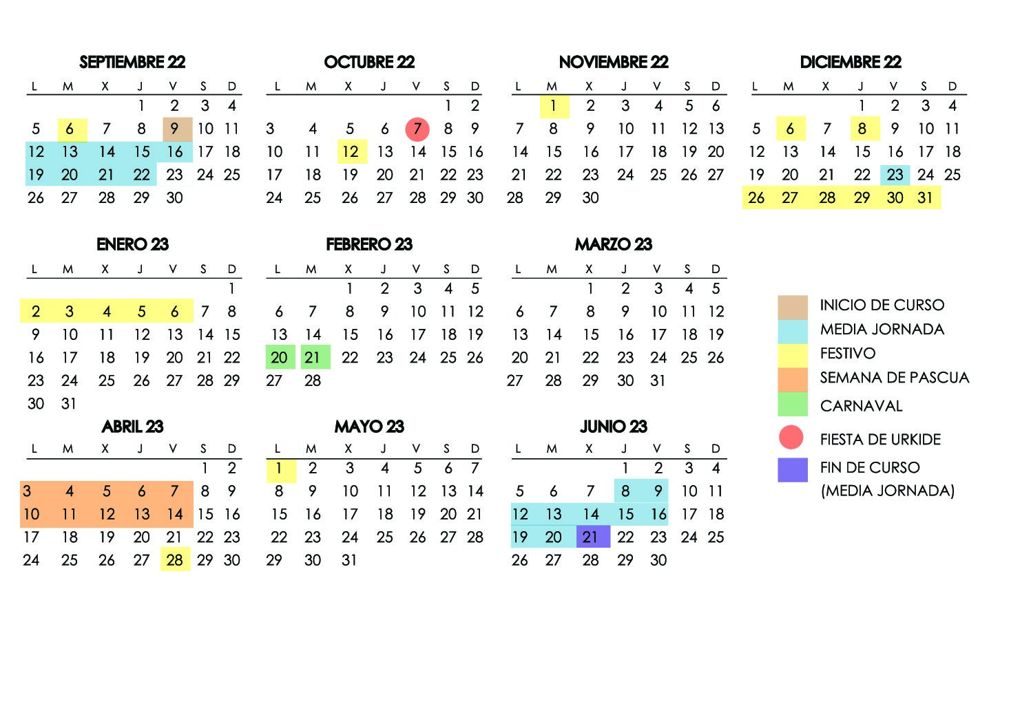Calendario Escolar URKIDE
